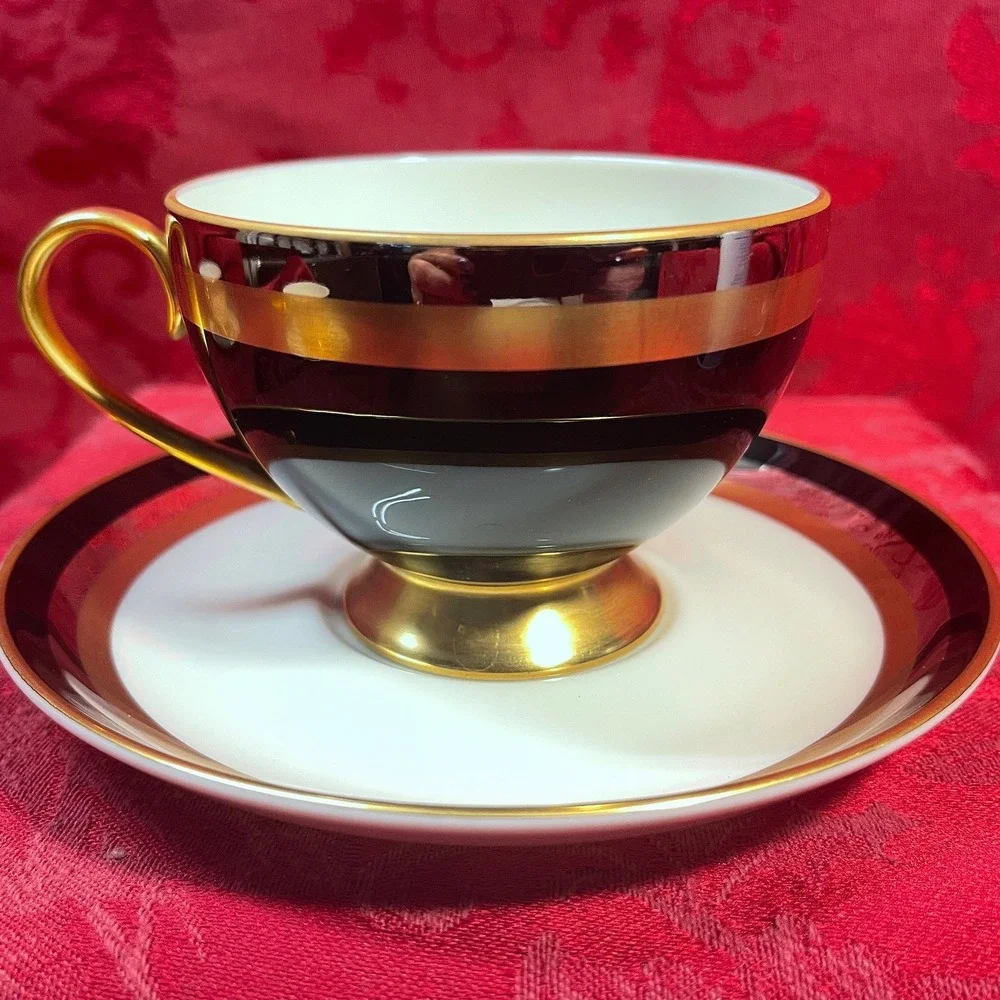 Gorham Midnight Contessa Tea Cup and Saucer Set 24K Gold Fine China Japan Rare